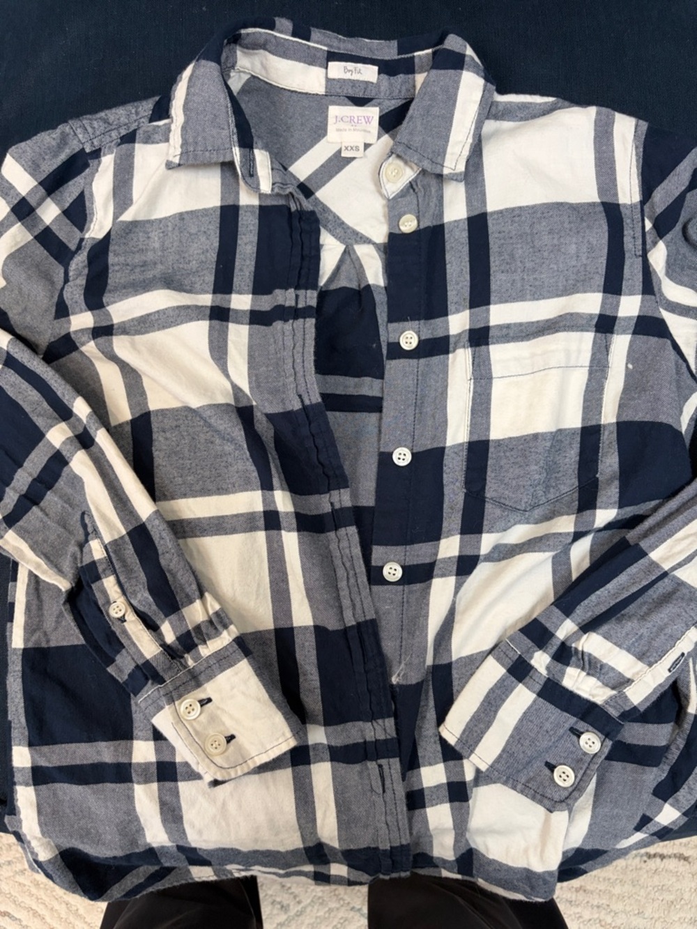 J. Crew kids Navy and White Plaid Button-Down Shirt